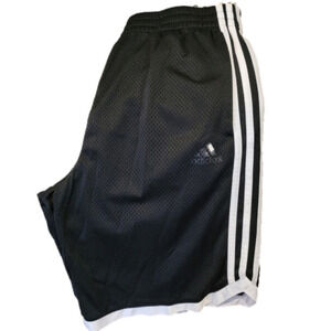 ADIDAS Black with white stripes boys soccer/basketball shorts. Size L. 14/16